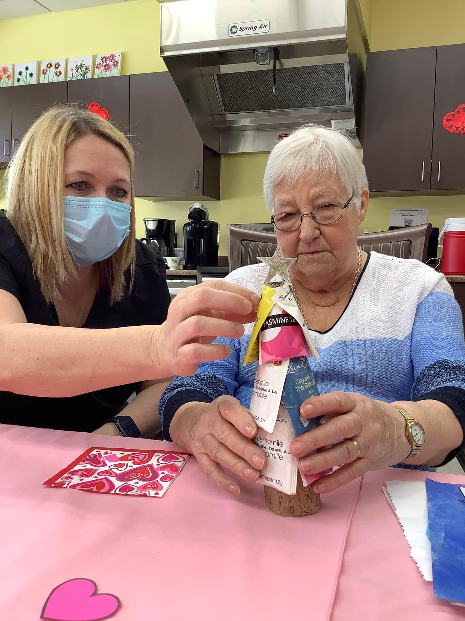 Residents receiving Valentine Day cards