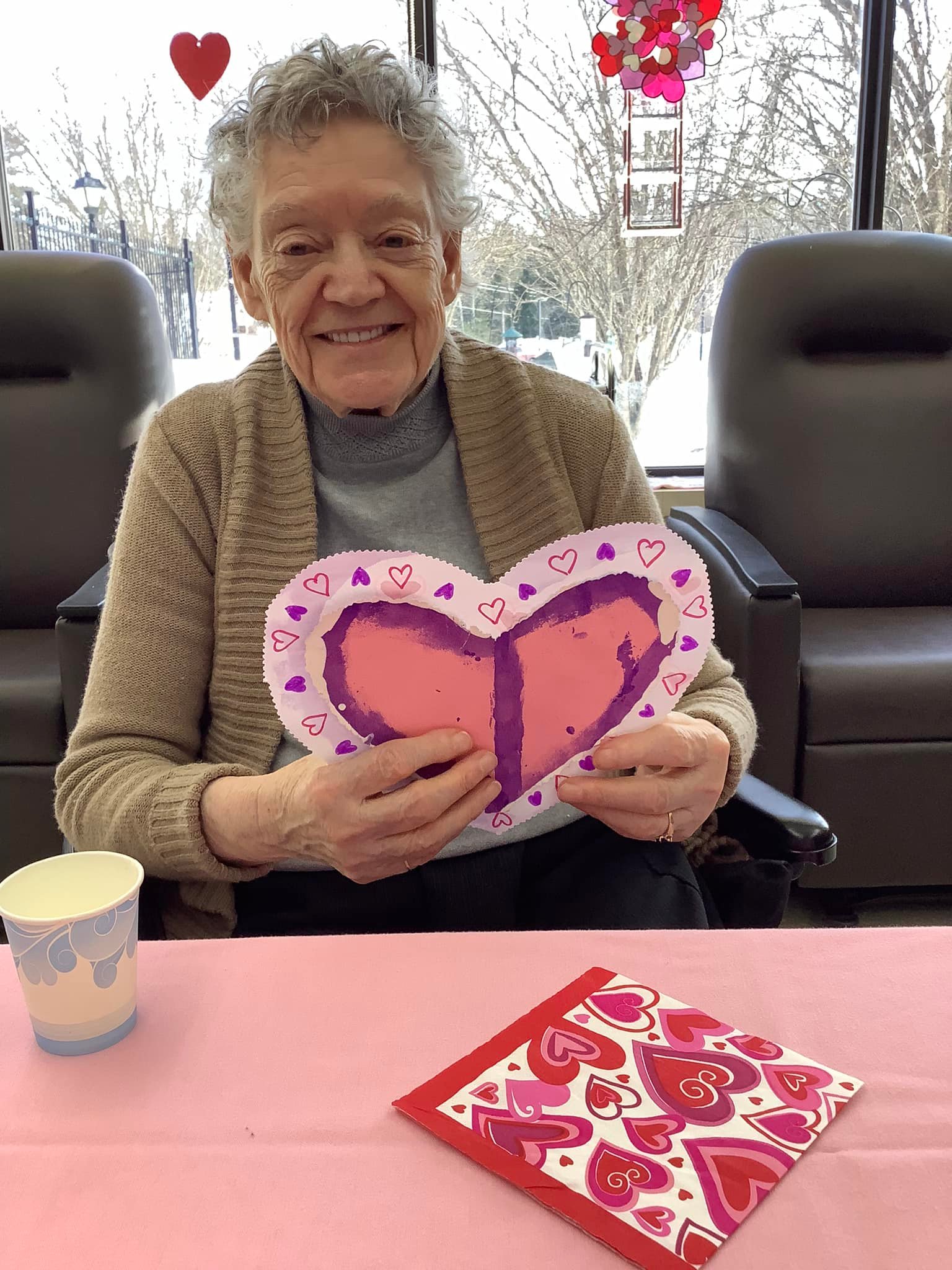Residents receiving Valentine Day cards