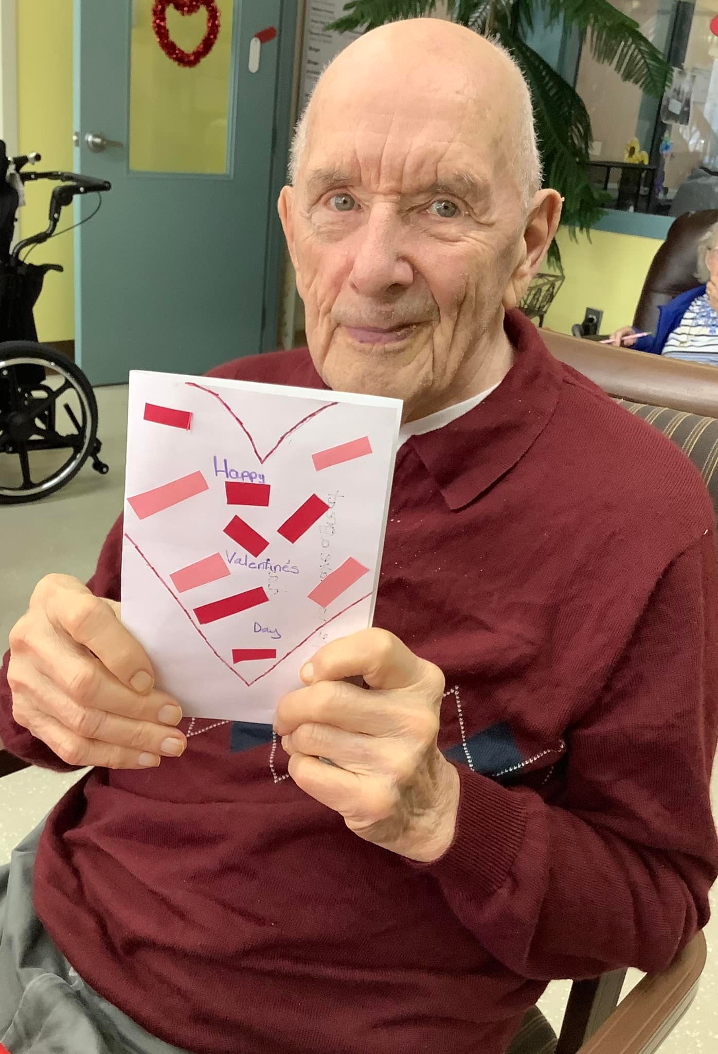 Residents receiving Valentine Day cards