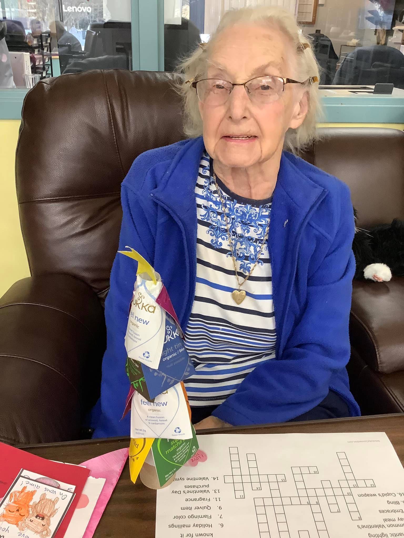 Residents receiving Valentine Day cards