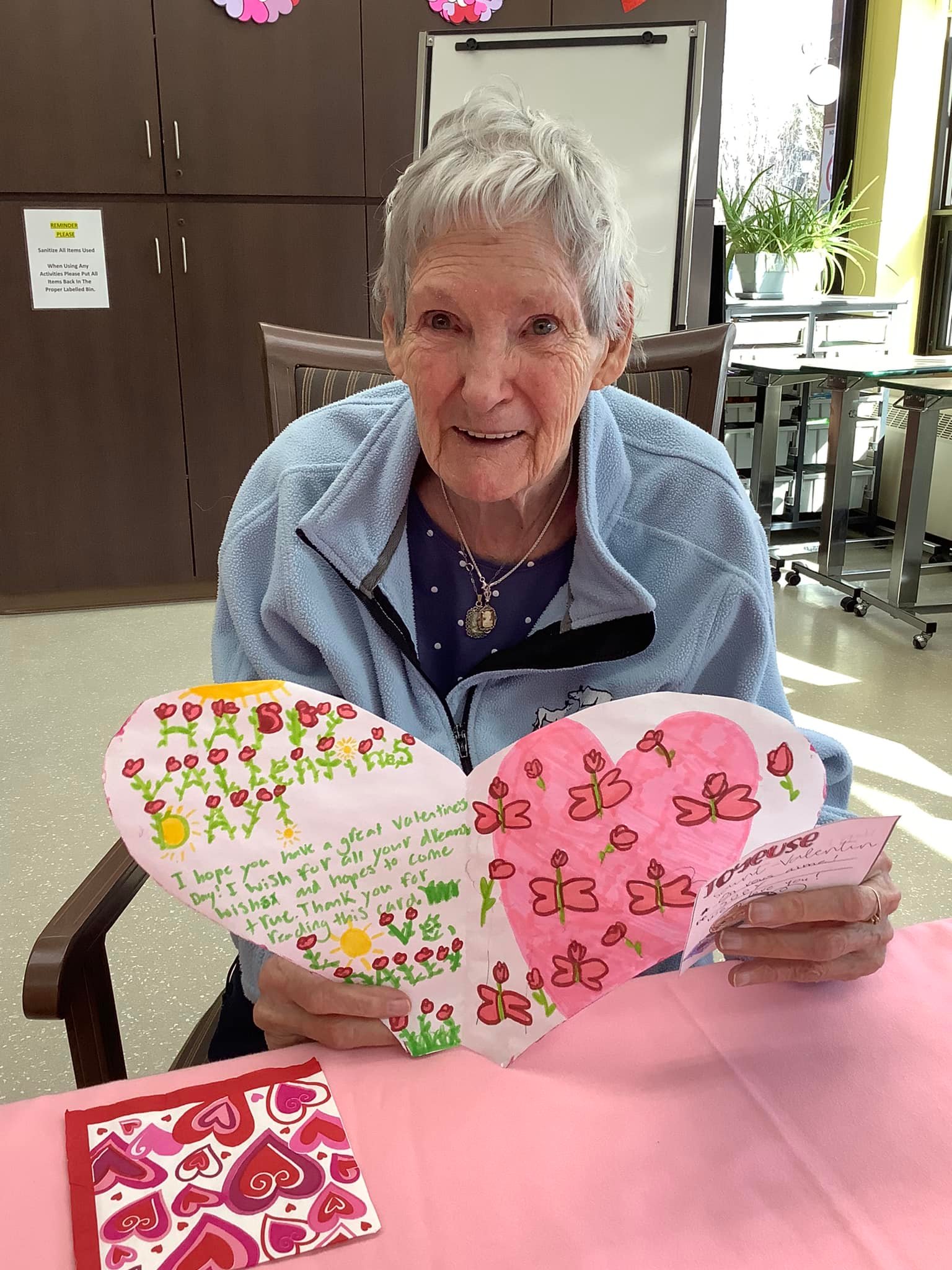 Residents receiving Valentine Day cards
