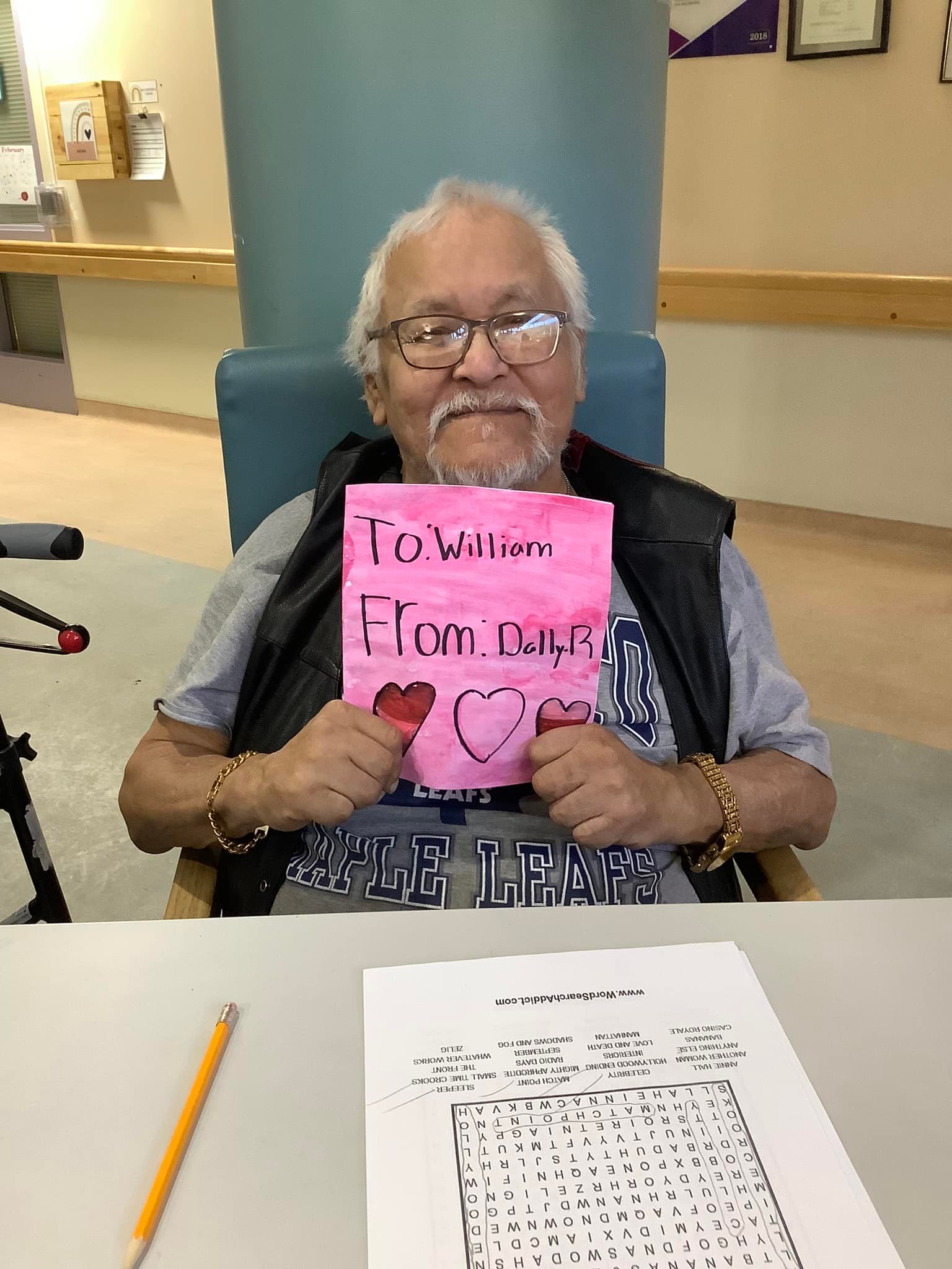 Residents receiving Valentine Day cards